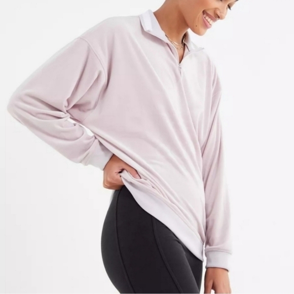 Adidas Winter Ease Lilac Velvet Velour Trefoil Half Zip Pullover Sweatshirt - Picture 3 of 9